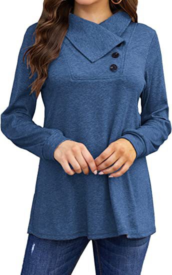 Dame asymmetrisk sweatshirt med høj krave og praktiske knapdetaljer Stilla