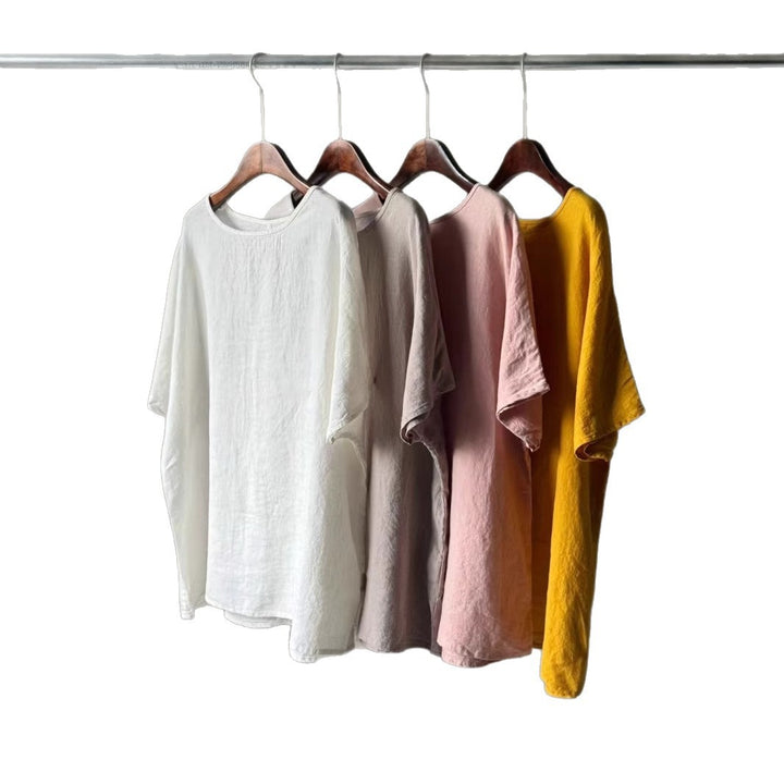 Femme Åndbart Linned Rundhals Top Stilla