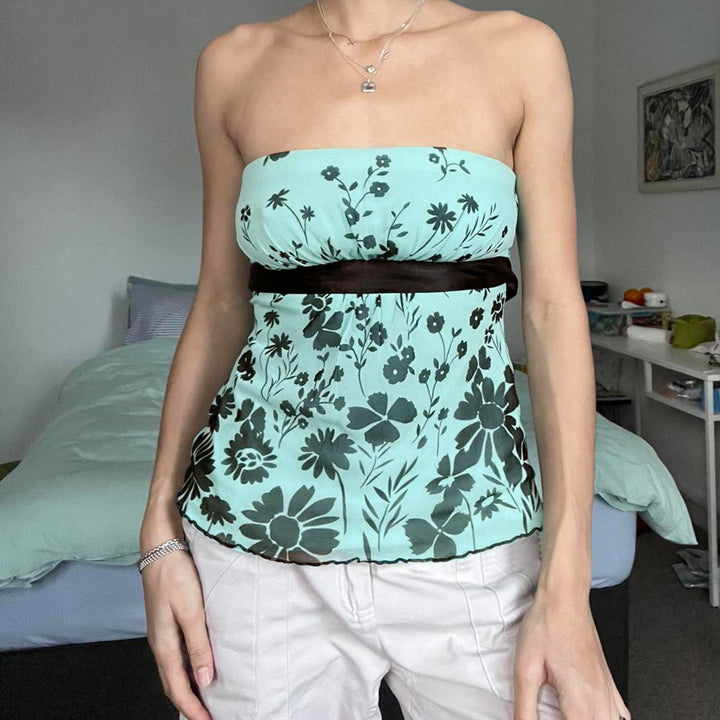Damen Bustier-Top mit floralem Muster und Taillenband Skovae