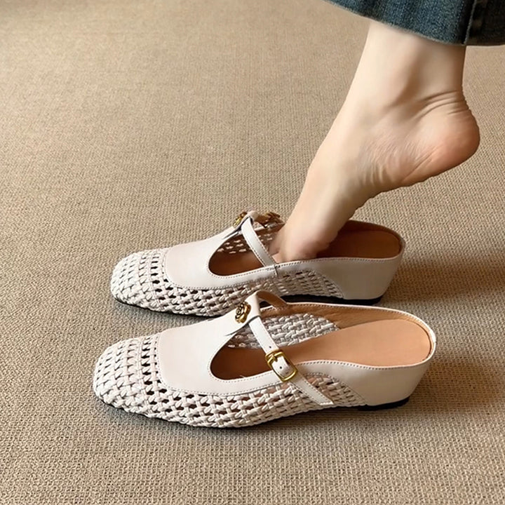 Dame Woven Mary Jane Slide Mules med dekorativ rem Stilla
