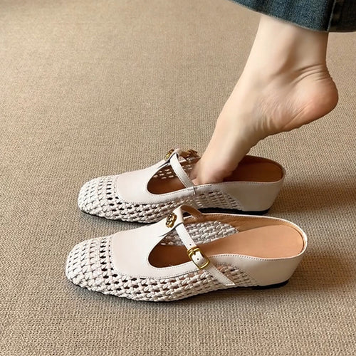Dame Woven Mary Jane Slide Mules med dekorativ rem Stilla