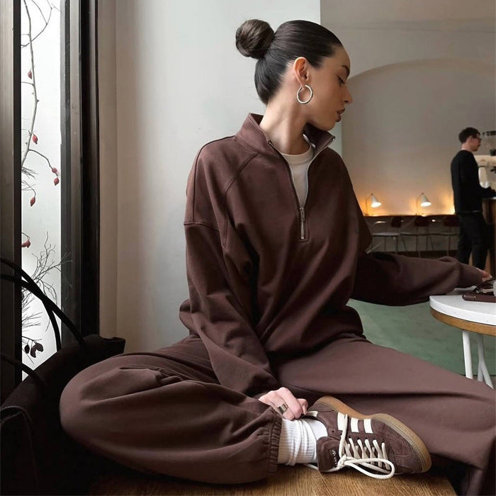 Kvinders sporty fleece jogging sæt med lynlås Skovae