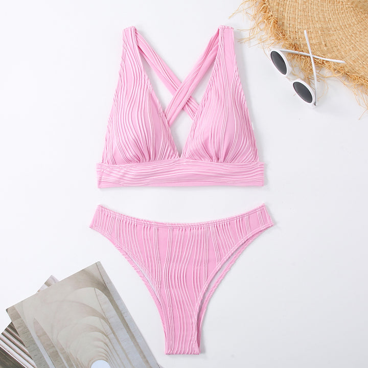 Dame Stribet Bikini med raffineret kryds-design Skovae