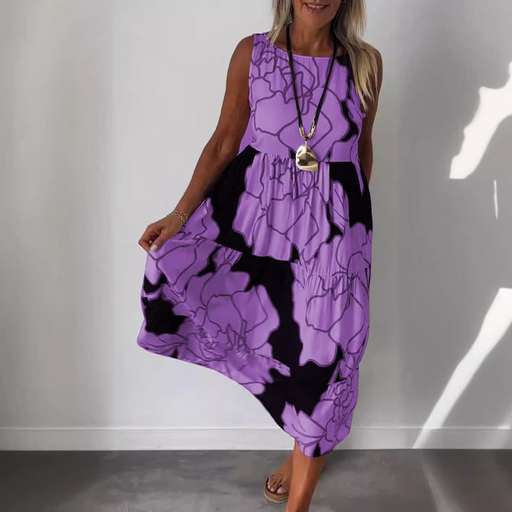Dame blomsteret Midi-kjole med vid pasform og luftig fit Stilla