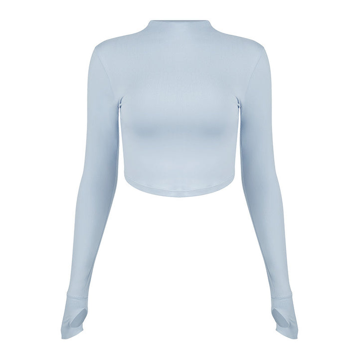 Dame sporty langærmet crop top med høj krave og åndbar struktur Stilla