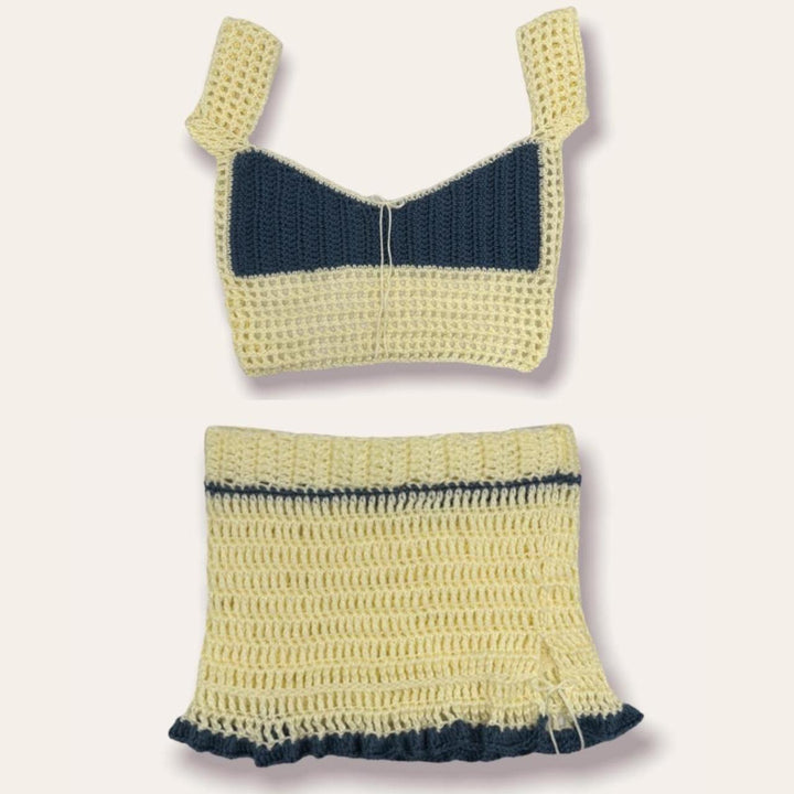 Damer hæklede crop-top og miniskørt sæt med snøredetaljer Skovae