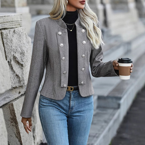 Damer elegant blazerjakke med struktureret houndstooth-mønster og funkende knapper Stilla