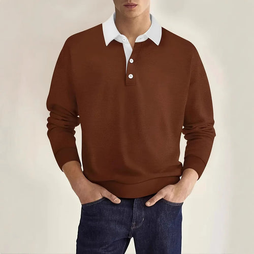 Herrer Langærmet Polo T-shirt med struktureret stof og kontrastkrave Stilla