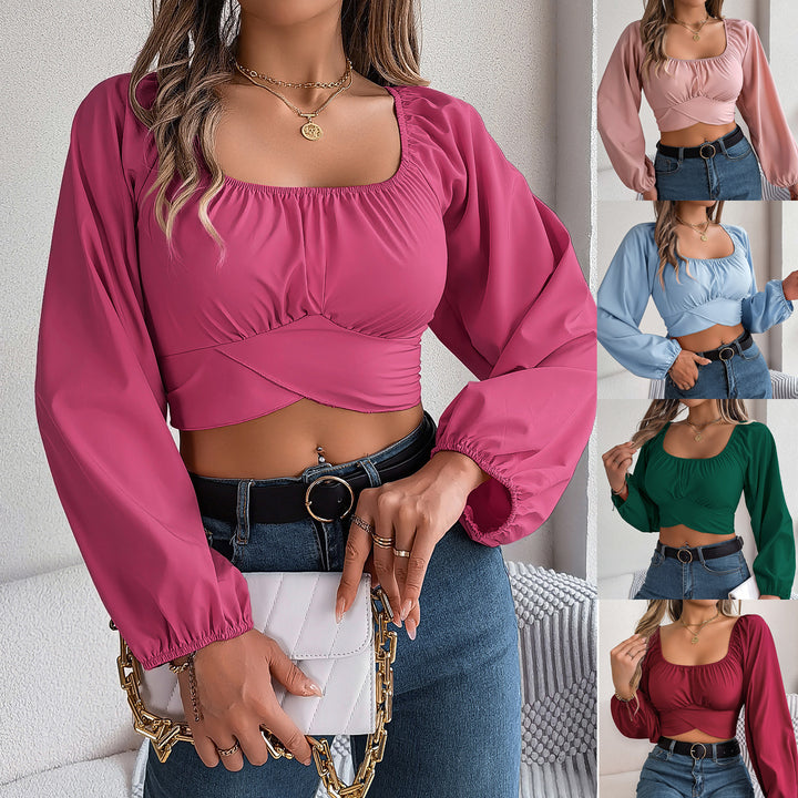 Dame Cropped Bluse med udvidede ærmer og knude detaljer Stilla