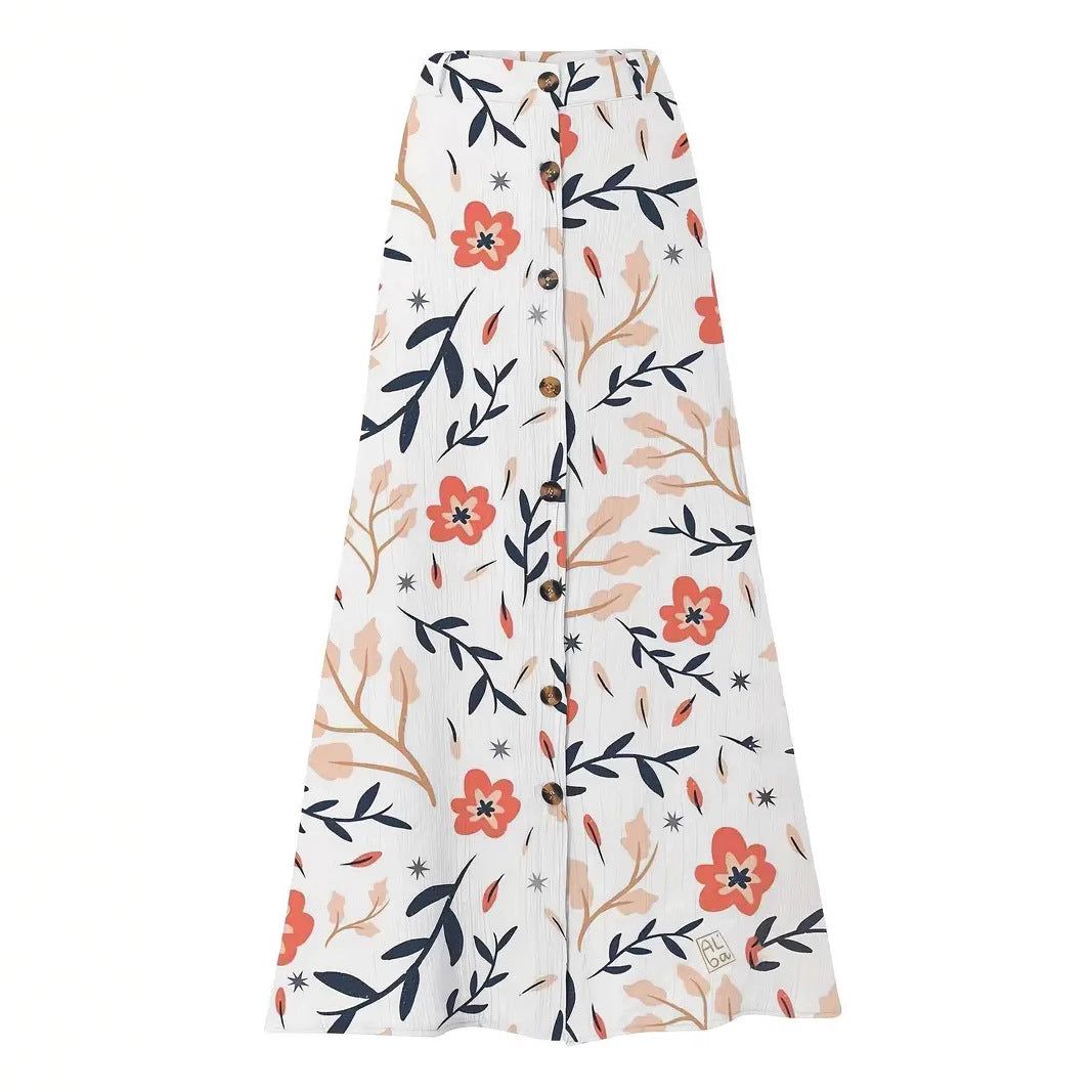 Damer lang nederdel med floral design og knapdetaljer Stilla