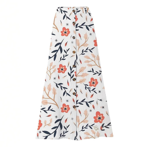 Damer lang nederdel med floral design og knapdetaljer Stilla