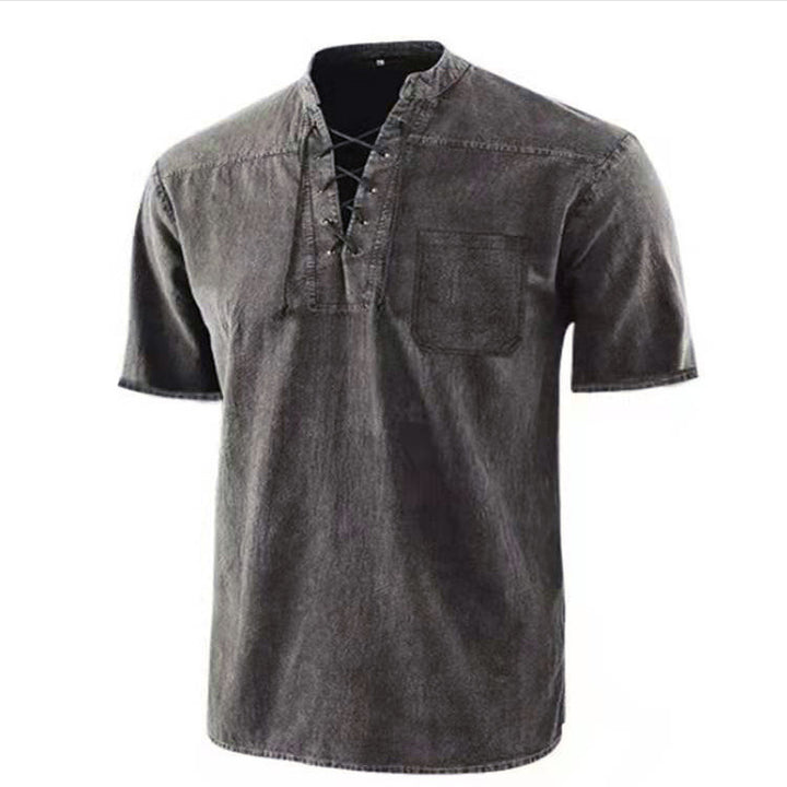 Herrer Casual Kortærmet Pullover med snøring Stilla