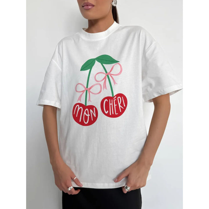 Dame T-Shirt med frugtig print og charmerende tekst Stilla