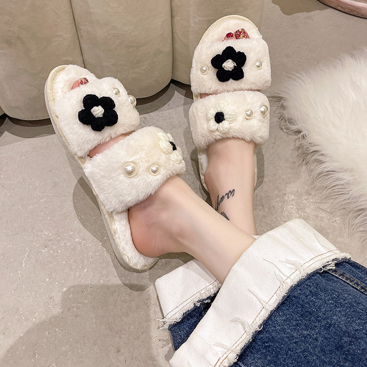 Dame pantoletten med blomsterdesign og komfortabelt plushmateriale Stilla