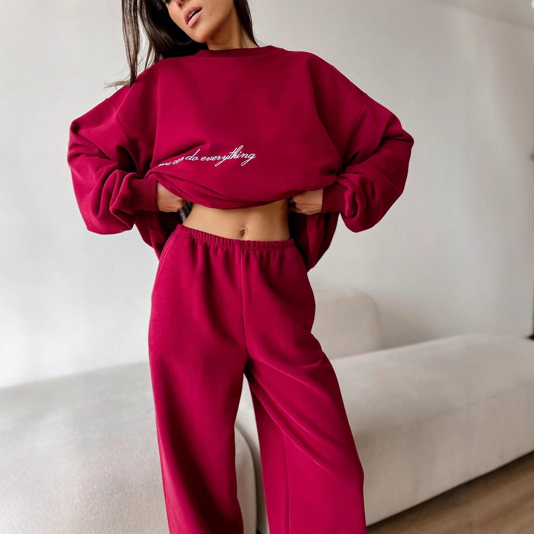 Kvindernes komfortable sweatshirt og bukser sæt med elastisk talje Skovae