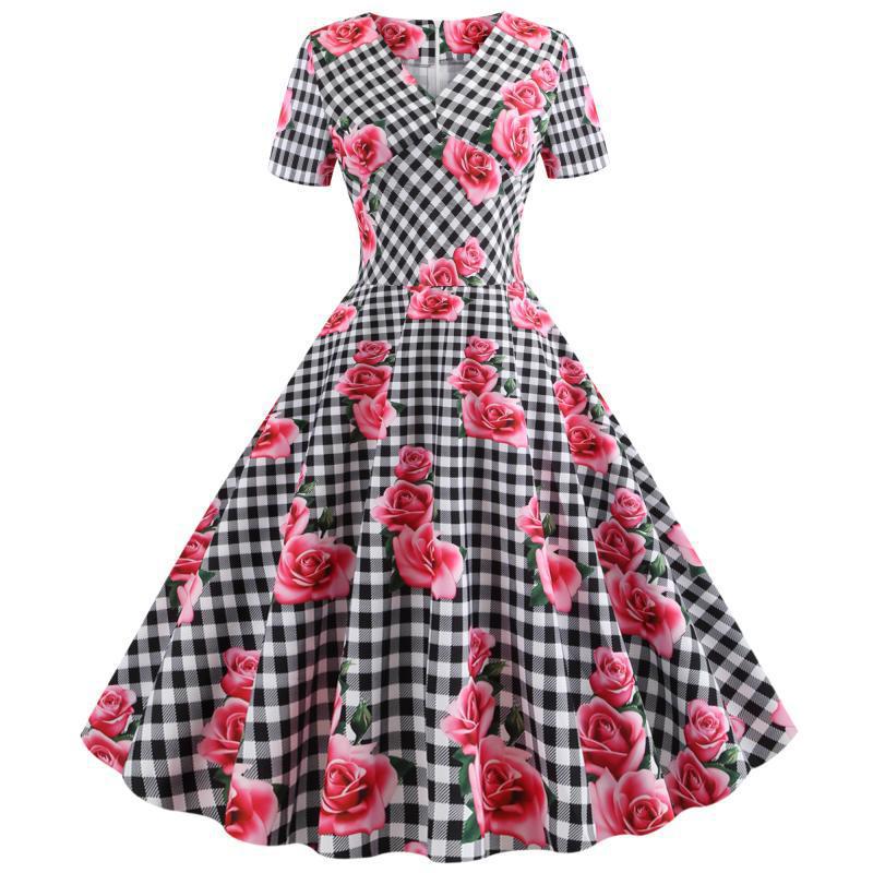 Kvinder Rockabilly Kjole med Blomster Tern Mønster Stilla