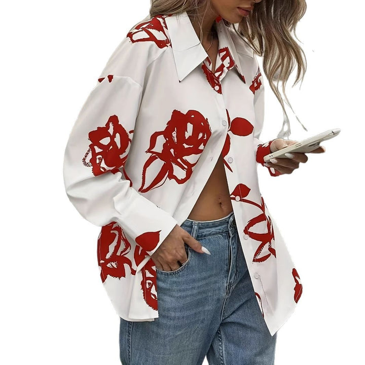 Femme Oversized Floral Print Button-Up Skjorte Stilla