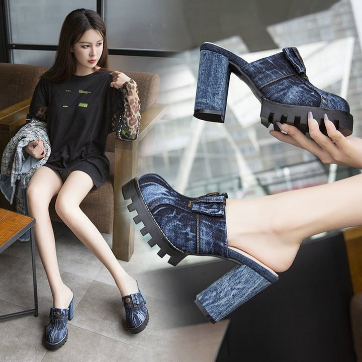 Dame Clogs med moderne jeanslook og høj blokhælhæl Stilla