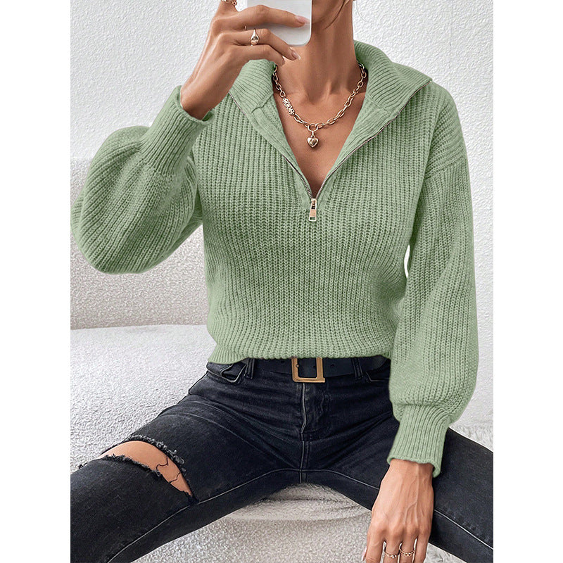 Dame afslappet sweater med iøjnefaldende lynlås Stilla