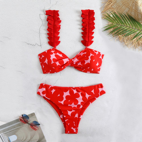 Dame bikini-sæt med attraktive flæser og blomsterdesign Stilla