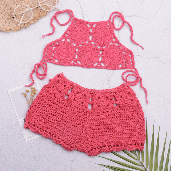 Dame Hæklet Crop-Top og Shorts Sæt Stilla