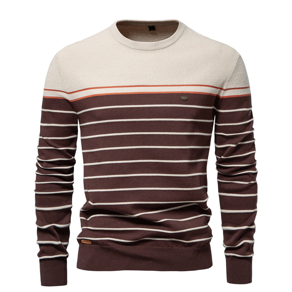 Herrer stribet rundhalset pullover med struktureret stof Stilla