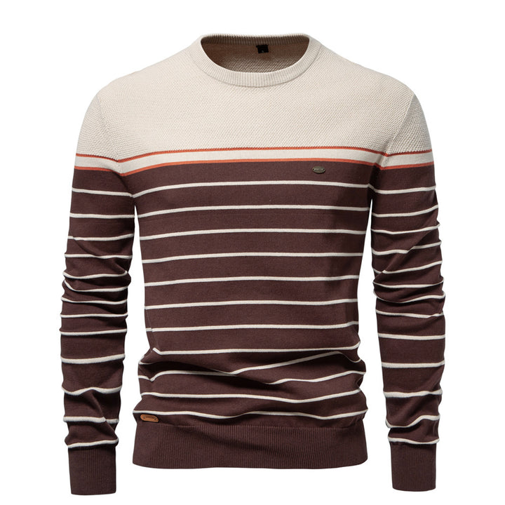 Herrer stribet rundhalset pullover med struktureret stof Stilla