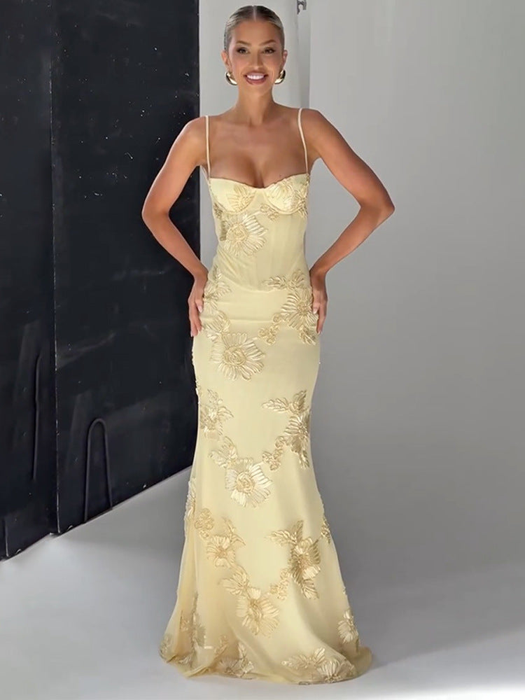 Dame off-the-shoulder Maxi-kjole med florale applikationer Stilla