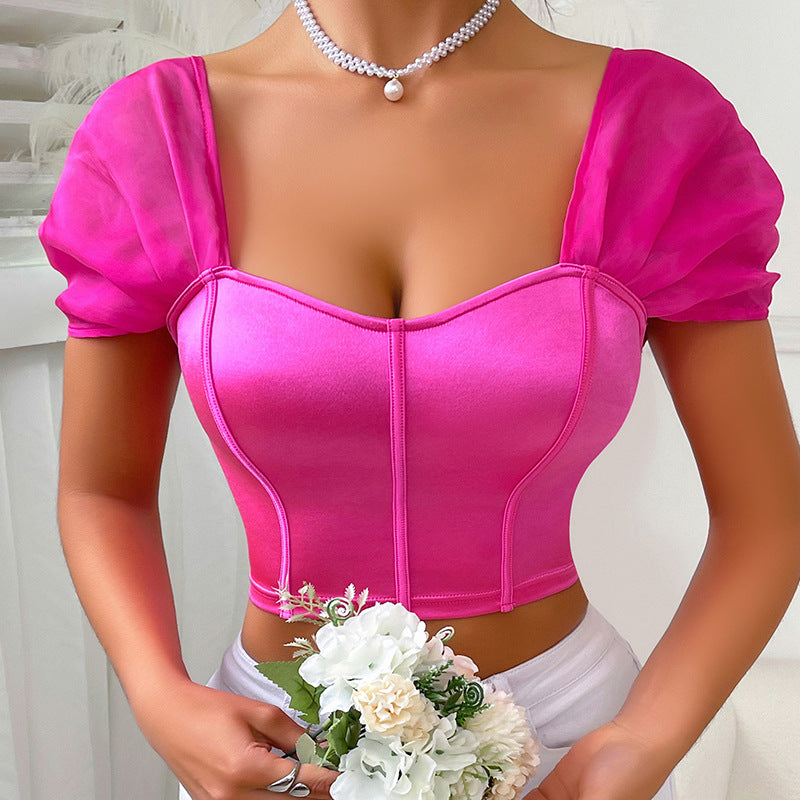 Dame festlig Bustier-overdel med gennemsigtige ærmer Stilla