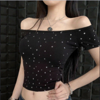Dame Off-Shoulder Skjorte med subtile mønster Skovae