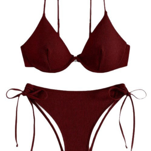 Dame triangel-bikini med justerbare stropper og sidesnøring Skovae