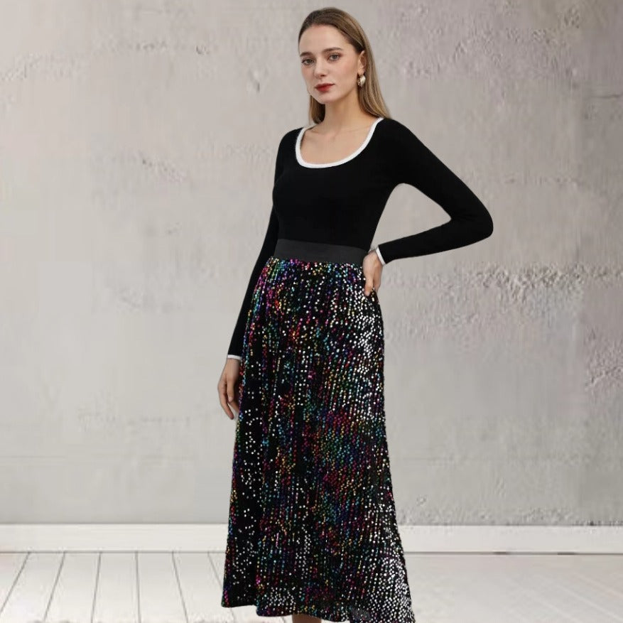Dame Glimmer Maxi Kjole med stilfulde Pailletter og elegant Snit Stilla