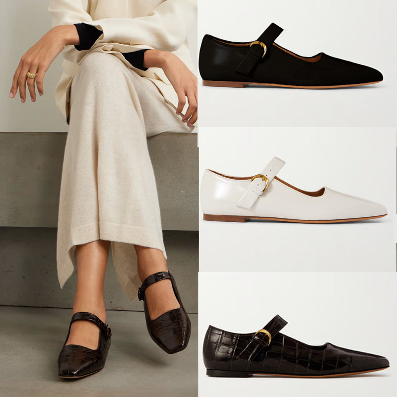 Dame Elegant Spids-Tå Ankelrem Ballerinaer med gylden spænde Stilla
