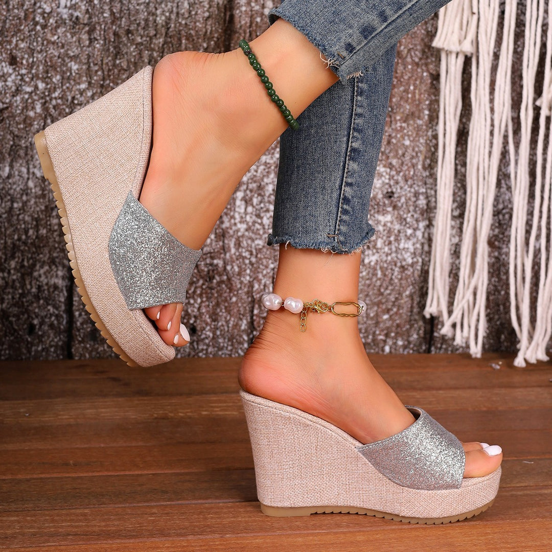 Dame mode Wedge-sandaler med glitrende overdel og skridsikker sål Stilla