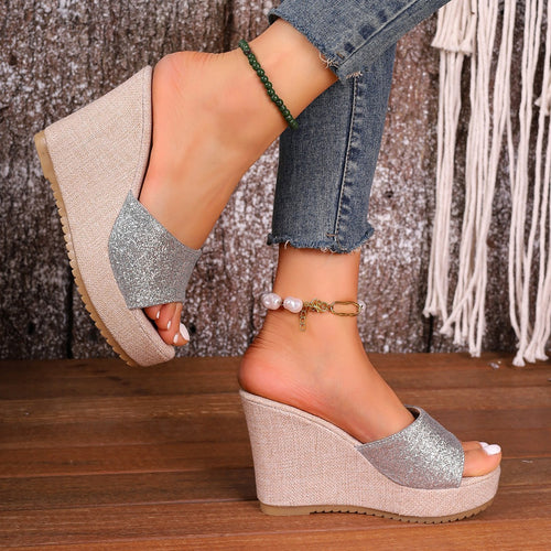 Dame mode Wedge-sandaler med glitrende overdel og skridsikker sål Stilla