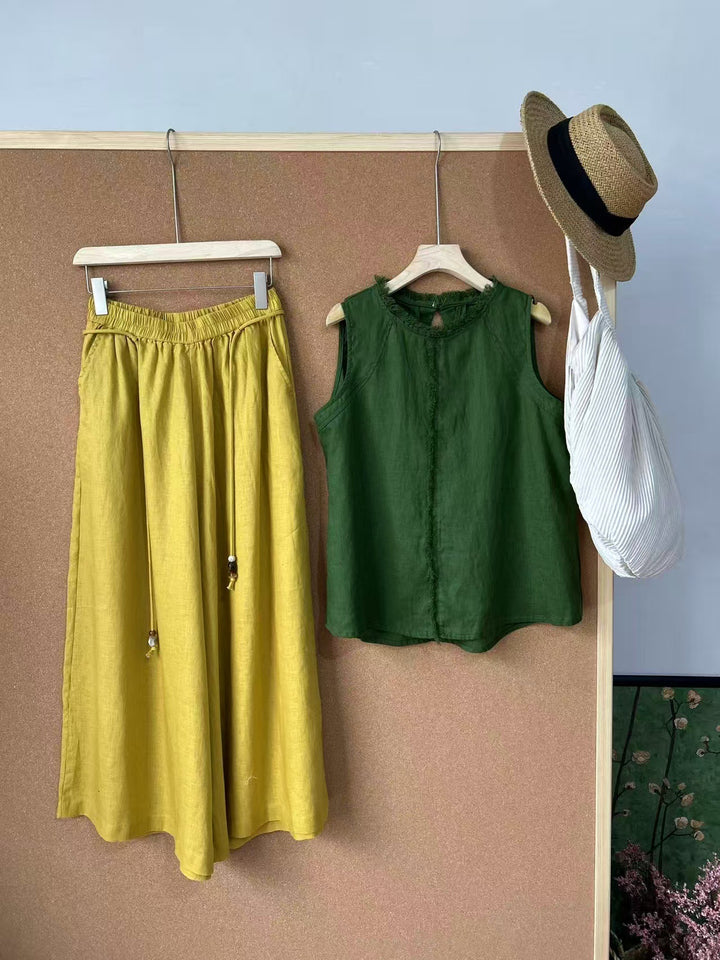 Femme Let Løs Passende Bluse og Snørebånd Midi Nederdel Sæt Stilla
