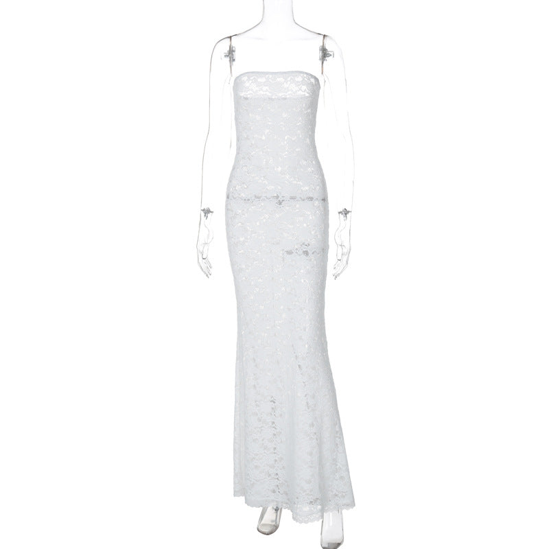 Kvinder Elegant Spids-Maxi-Kjole med figursyet pasform og skulderfri silhuet Stilla