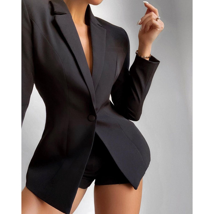 Damer trendy blazer-shorts-sæt med dyb V-hals Stiila