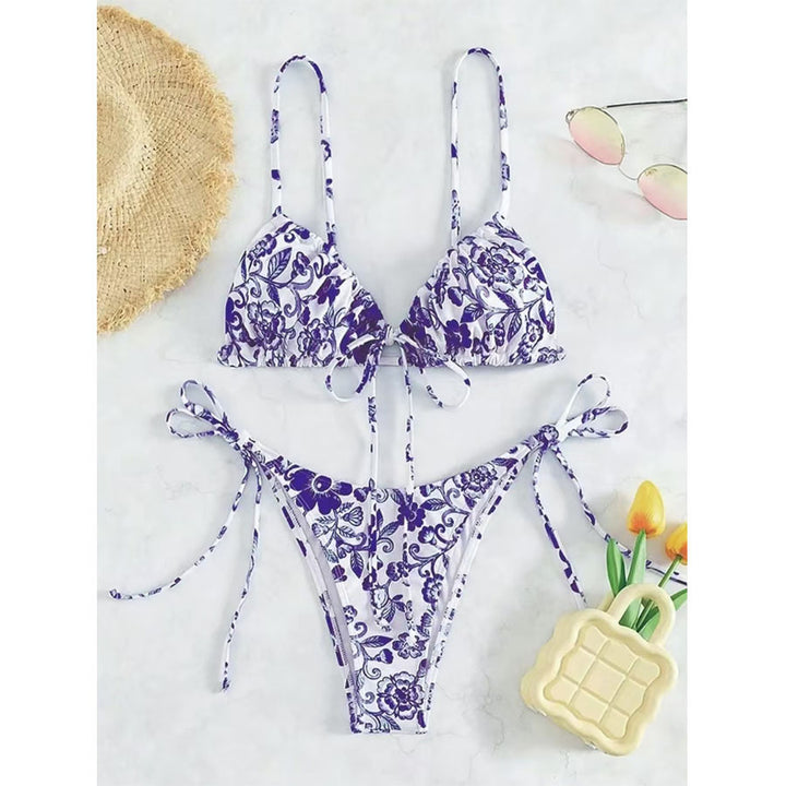 Kvinder Blomster Mønster Trekant Bikini Sæt Stilla 1750838590