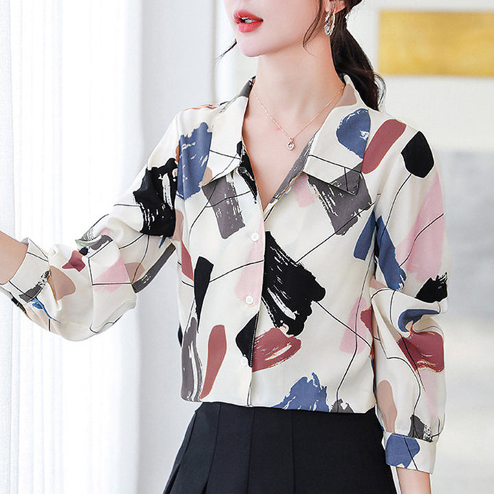 Dame mode bluse med geometrisk mønster Stilla