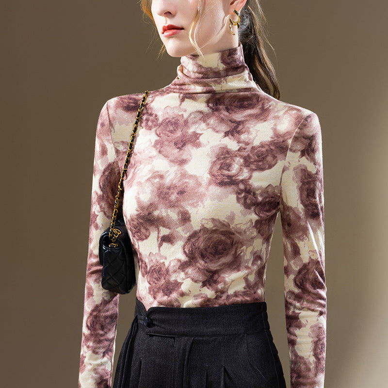 Dame rullekrave top med blomsterprint Stilla