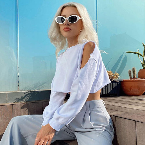 Dame casual cropped sweatshirt med voluminøse ærmer og rund halsudskæring Stilla