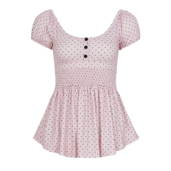 Dame Legende Polka Dots Top med Rynker og Knaplukning Skovae
