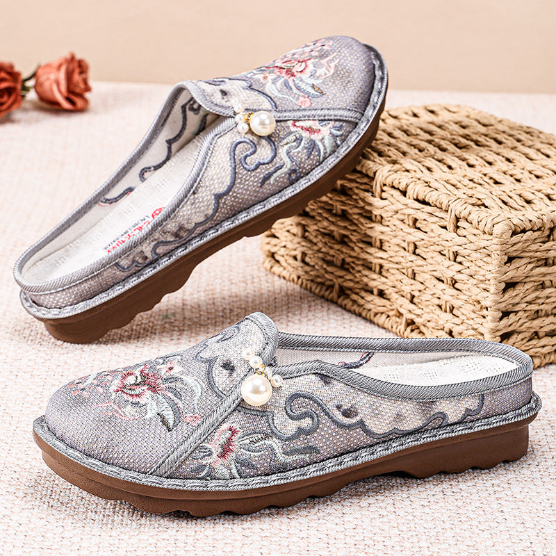 Femme dekoreret Slipper Clogs med blomsterbroderi Stilla