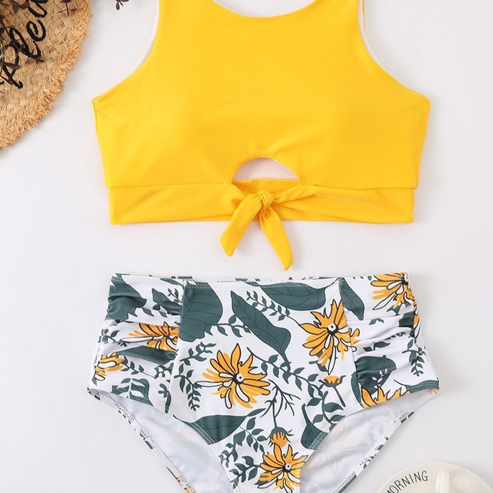 Dame Crop-Top Bikini Sæt med botanisk Print Stilla