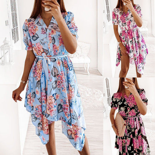 Dame High-Low Floral Bindekjole med Puffærmer Stilla