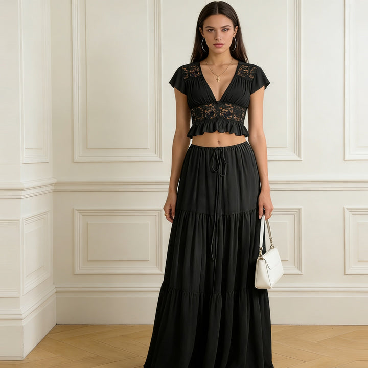Dame Casual Maxi Kjole med elegant rynkning og cropped top Skovae