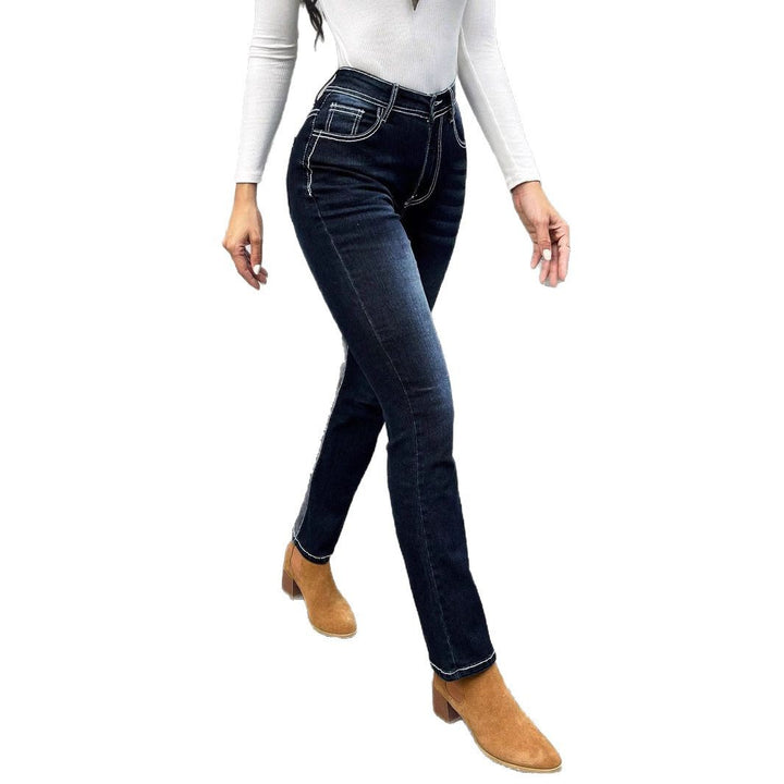 Dame Slim Fit Jeans med høj talje og dekorativ stik Stilla