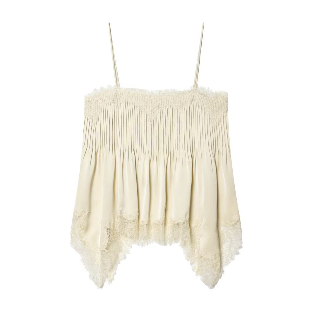 Dame spidsed cami med elastisk detalje og flydende snit Skovae