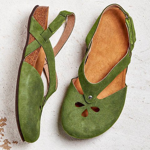 Dame nan lukkede Slingback-sandal med nubucklæder med ergonomisk kork-fodbed og dekorative huludskæringer Skovae